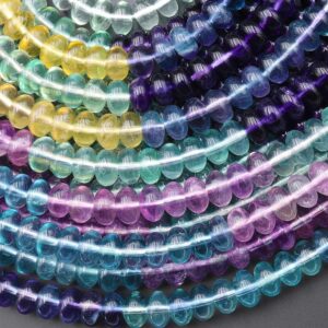 Natural Fluorite 6mm 8mm Smooth Rondelle Beads Multicolor Violet Purple Teal Green Honey Yellow Gemstone 15.5" Strand