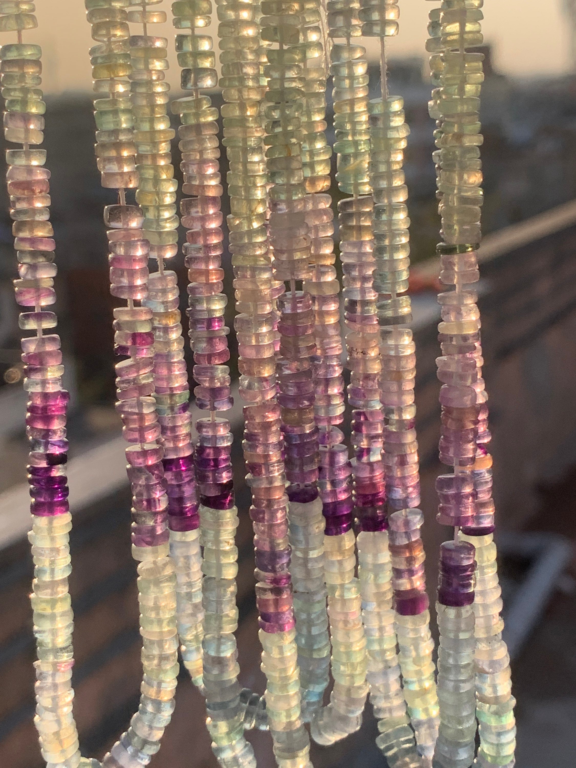 Natural Multi Fluorite Plain Tyre Shape Gemstone Beads, Size- 6mm Wheel Cut 16 Inch Strand For Making Jewelry & Craft