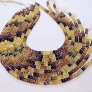 NATURAL Multi Fluorite Smooth Rondelle Beads, Multi Fluorite Smooth Beads 6.5-7 MM Fluorite Rondelle Beads, 15" Plain Fluorite Beads