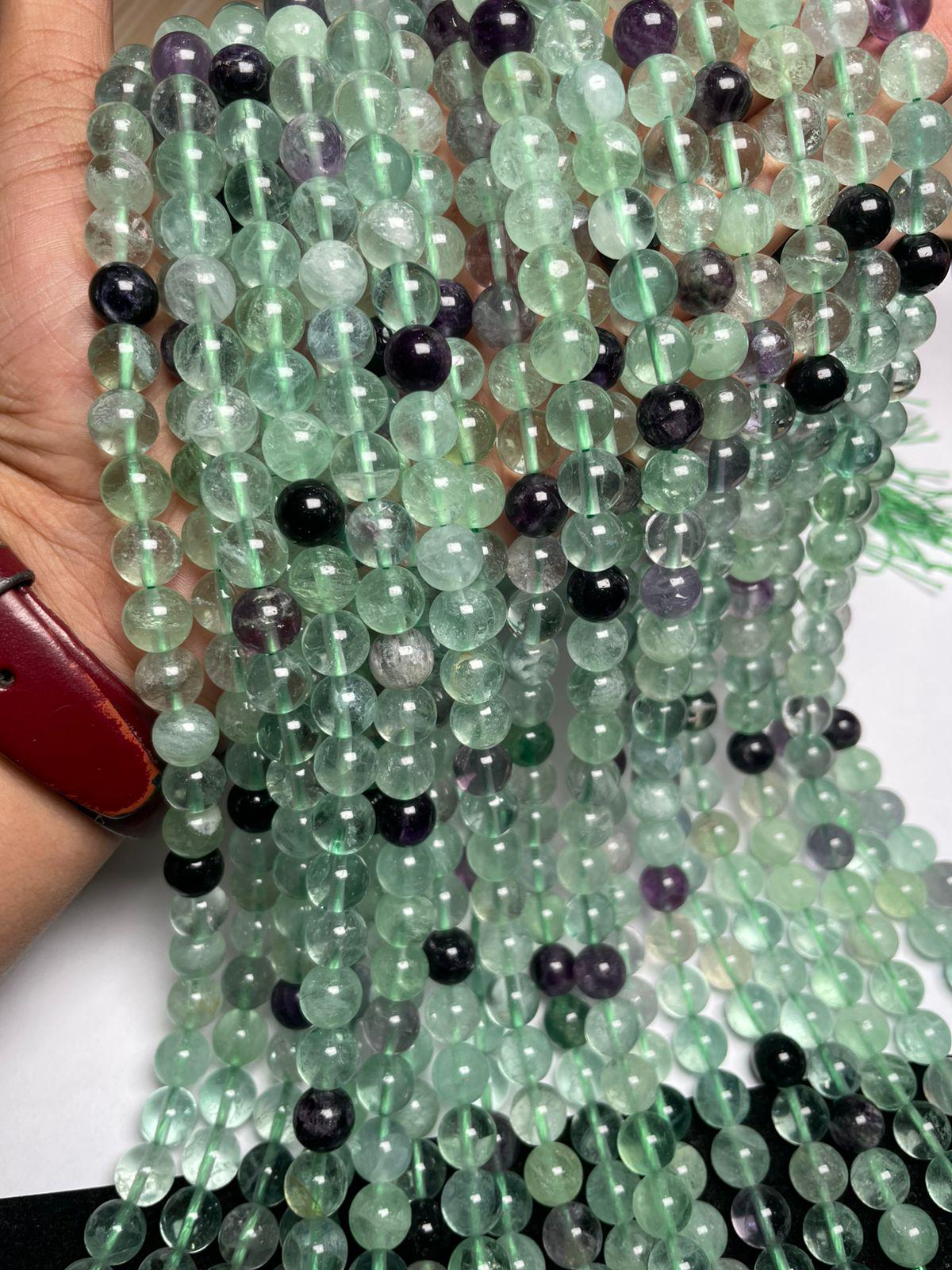 Natural Multi Fluorite Smooth Round Shape Gemstone Beads, Size- 8.5-9 Mm Semi Precious Beads, 15 Inch Strand For Making Jewelry & Craft