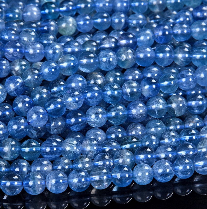 Natural Rare Feather Blue Fluorite Gemstone Grade Aaa Round 6mm 6-7mm Loose Beads 7.5 Inch Half Strand (d532)