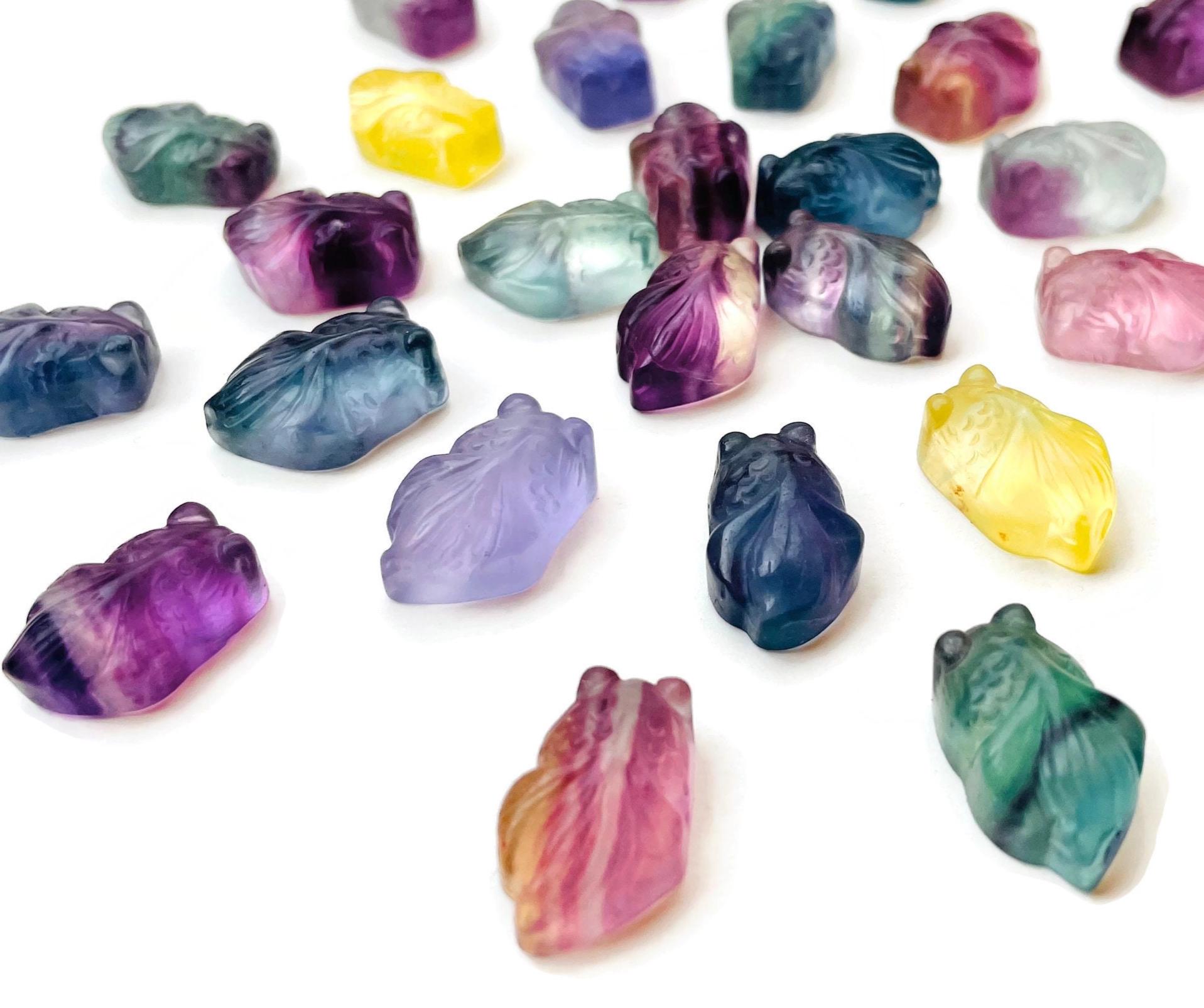 Fluorite Crystal Goldfish: Carved Rainbow Gemstone (15-19mm)