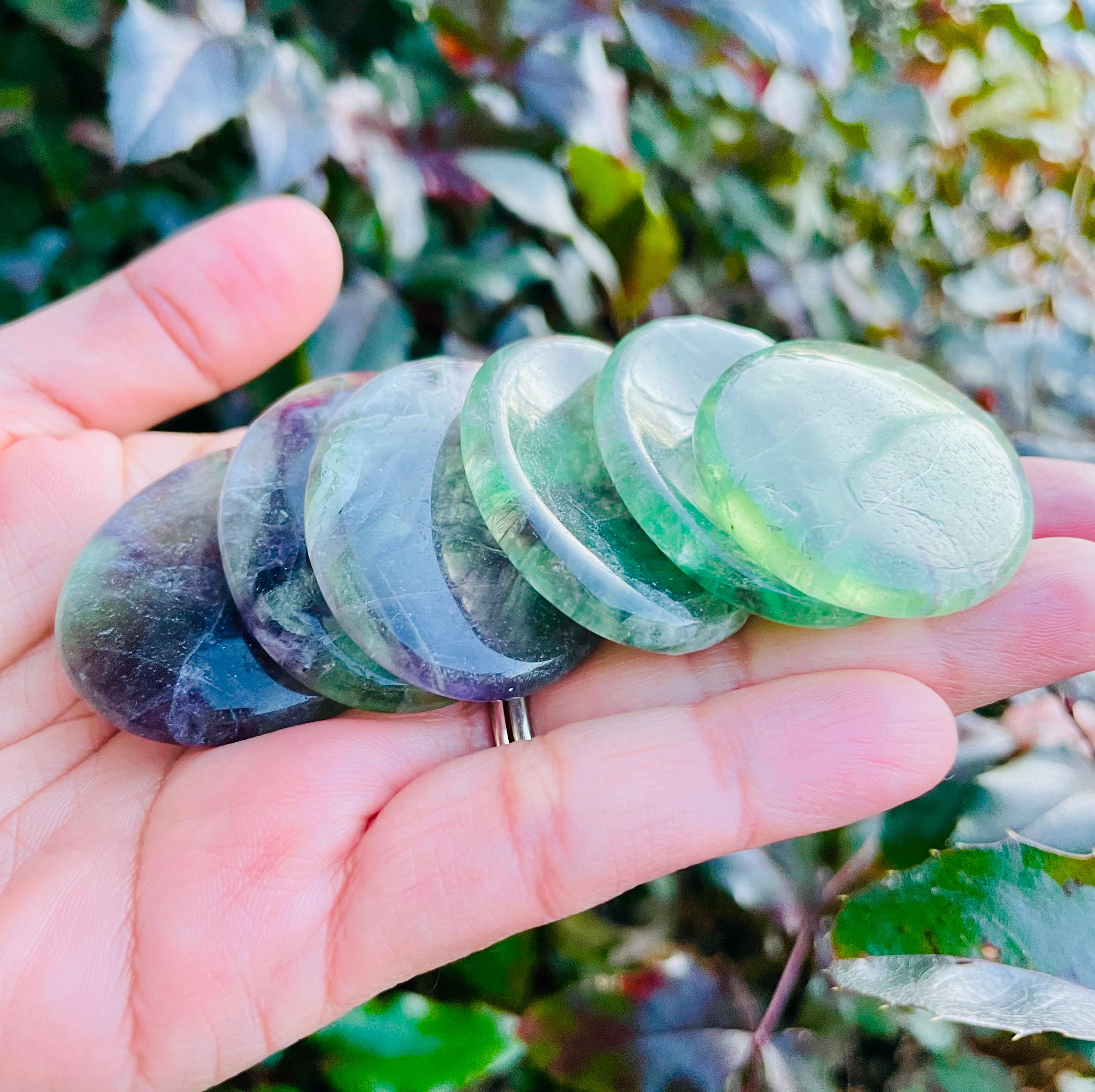 Green Fluorite Worry Stone: Natural Fluorite Crystal Polished Thumb Stone
