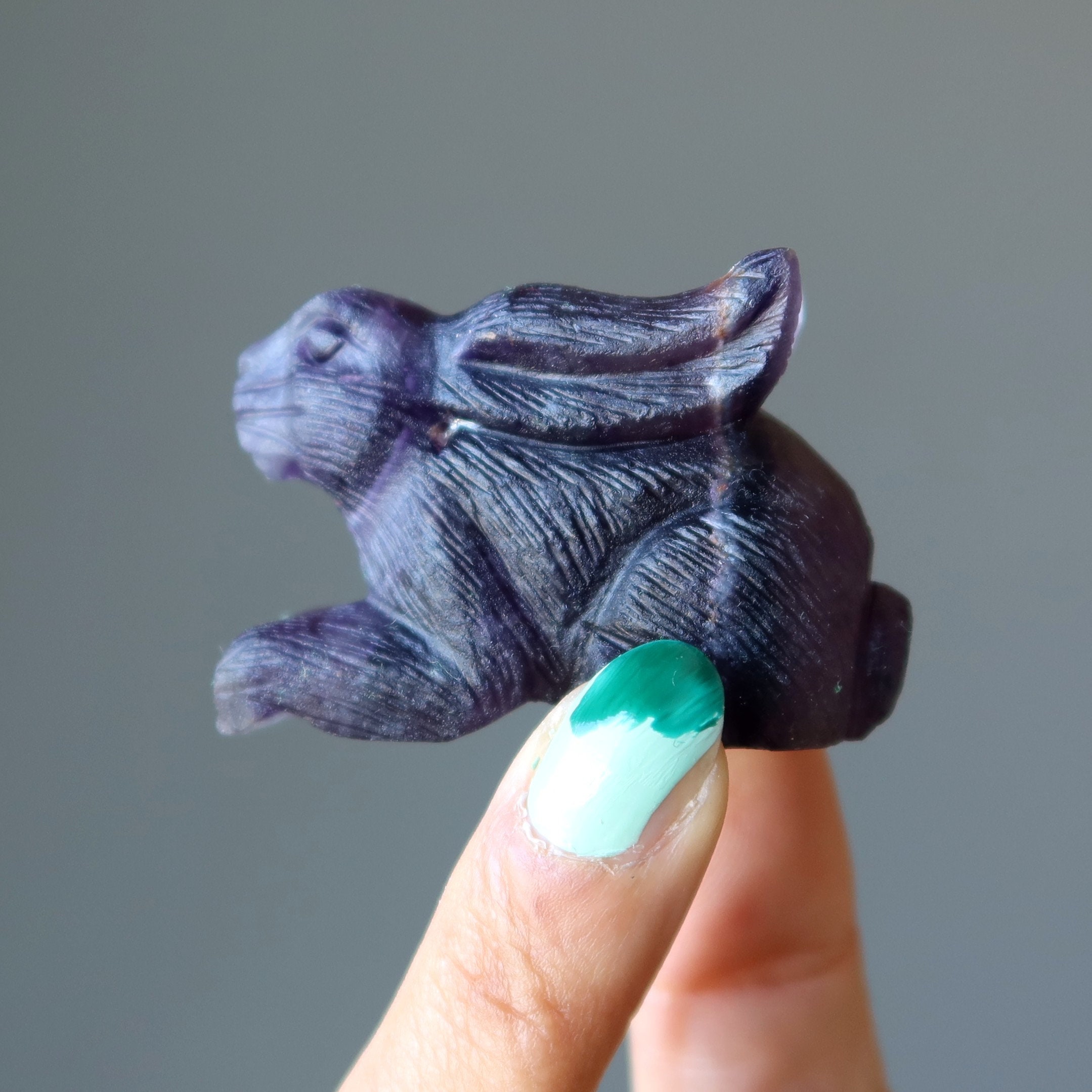 Fluorite Rabbit Hopping Purple Fancy Figurine Crystal Carving Gemstone
