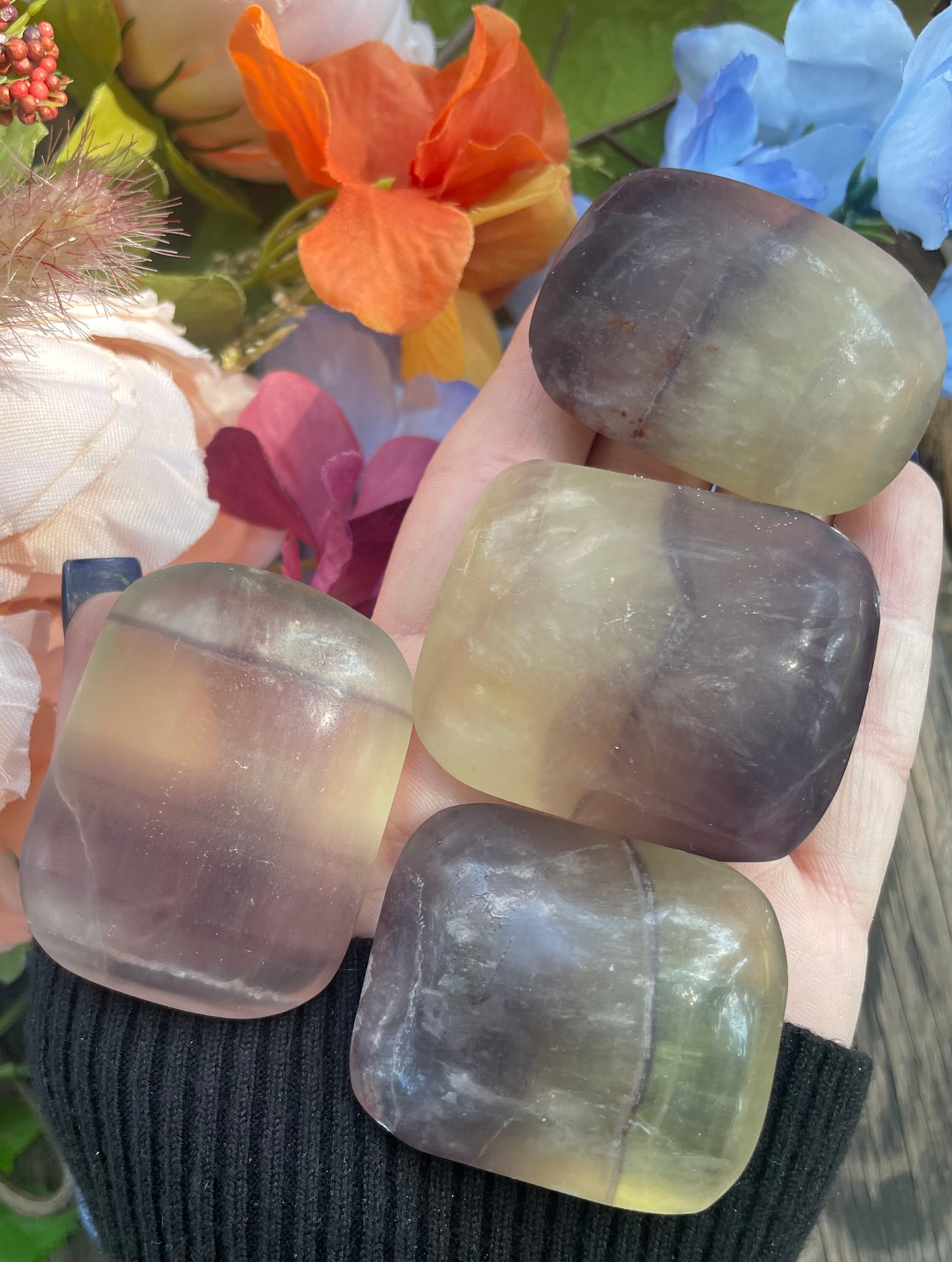 Yellow Fluorite, Purple Fluorite, Yellow And Purple Fluorite, Fluorite Palm, Qty. 1