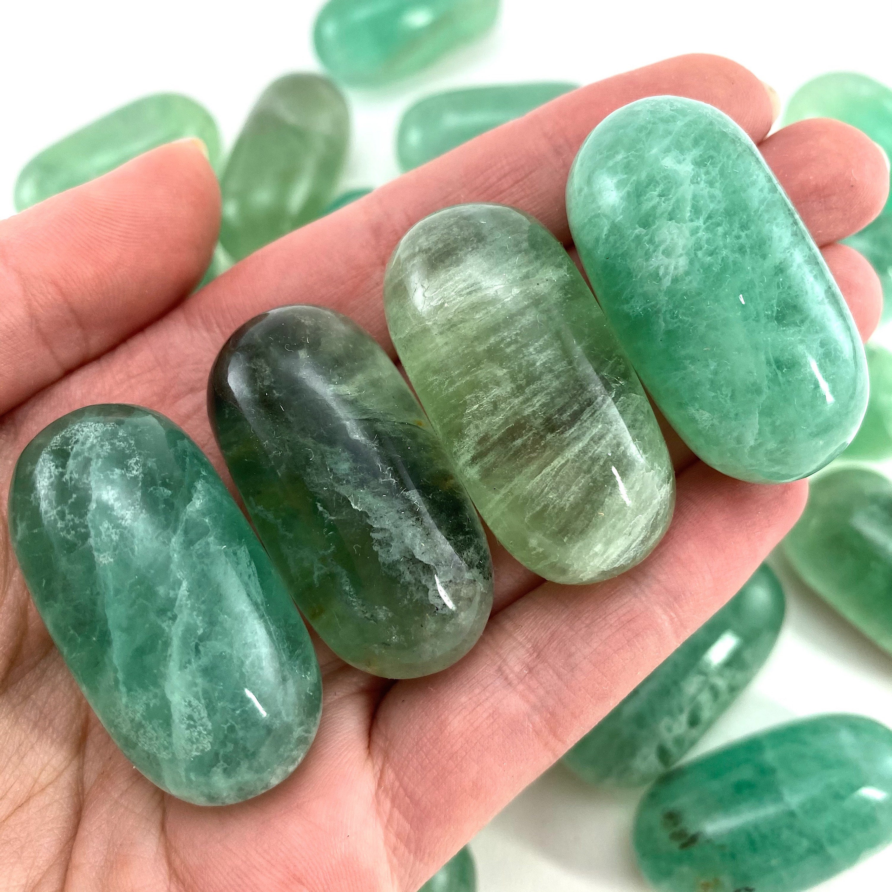 Green Fluorite Worry Stone | Polished Tumbled Crystal Lingam (heart Chakra)