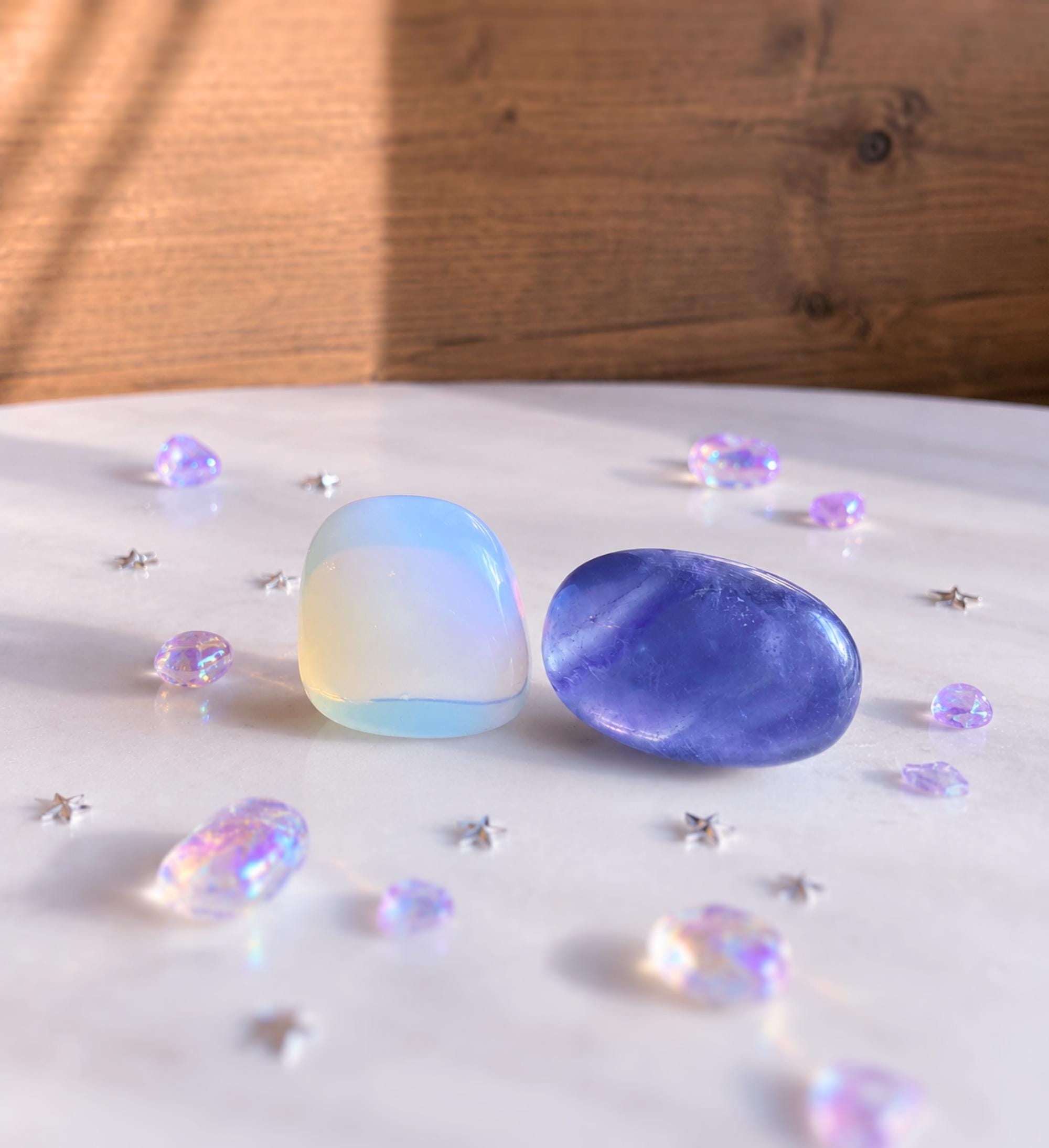 Fluorite Tumbled Stone And An Opalite, Gift Set, Healing Crystal