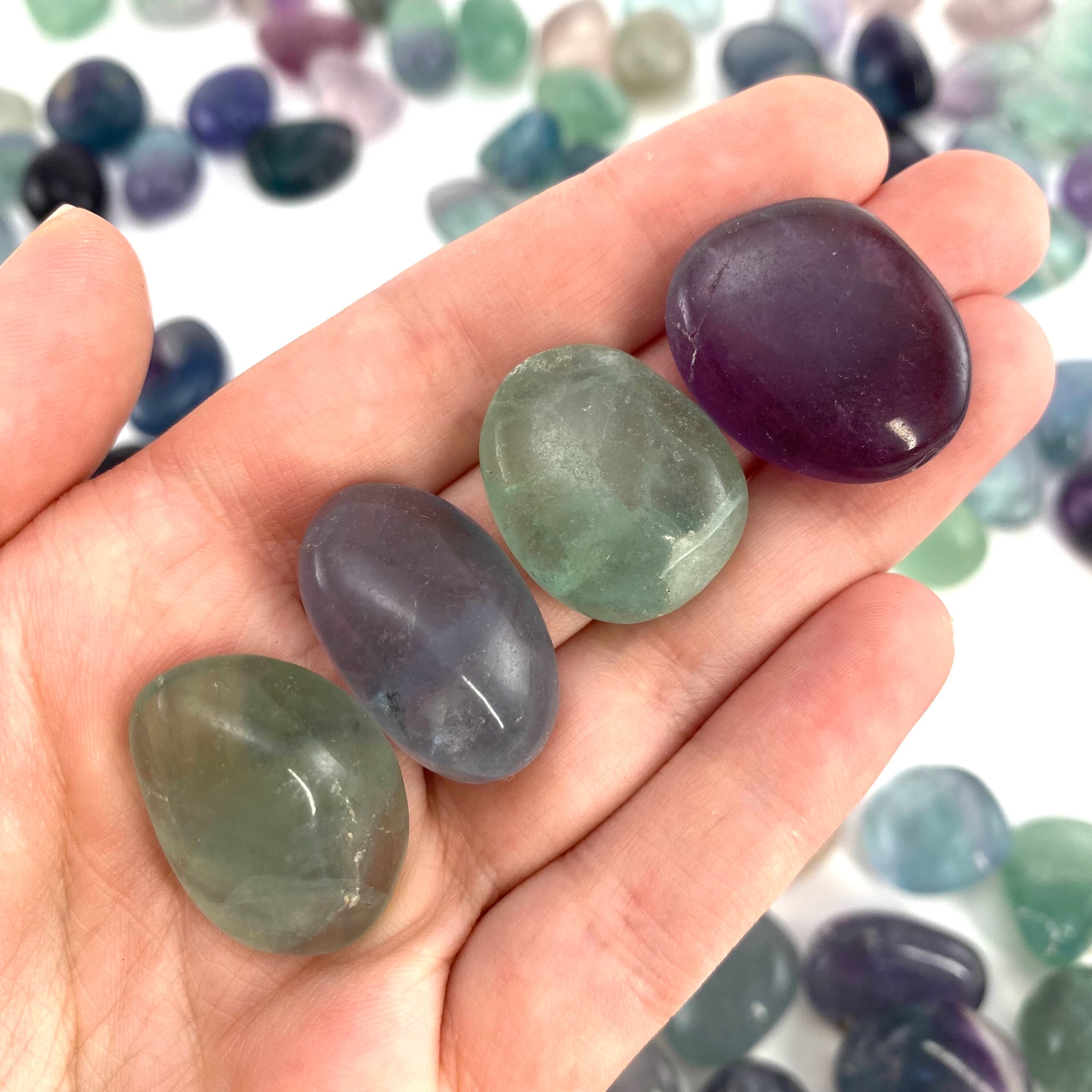 Fluorite Tumbled Stone | Green & Purple Rainbow Polished Crystal Worry Stone (heart Chakra)