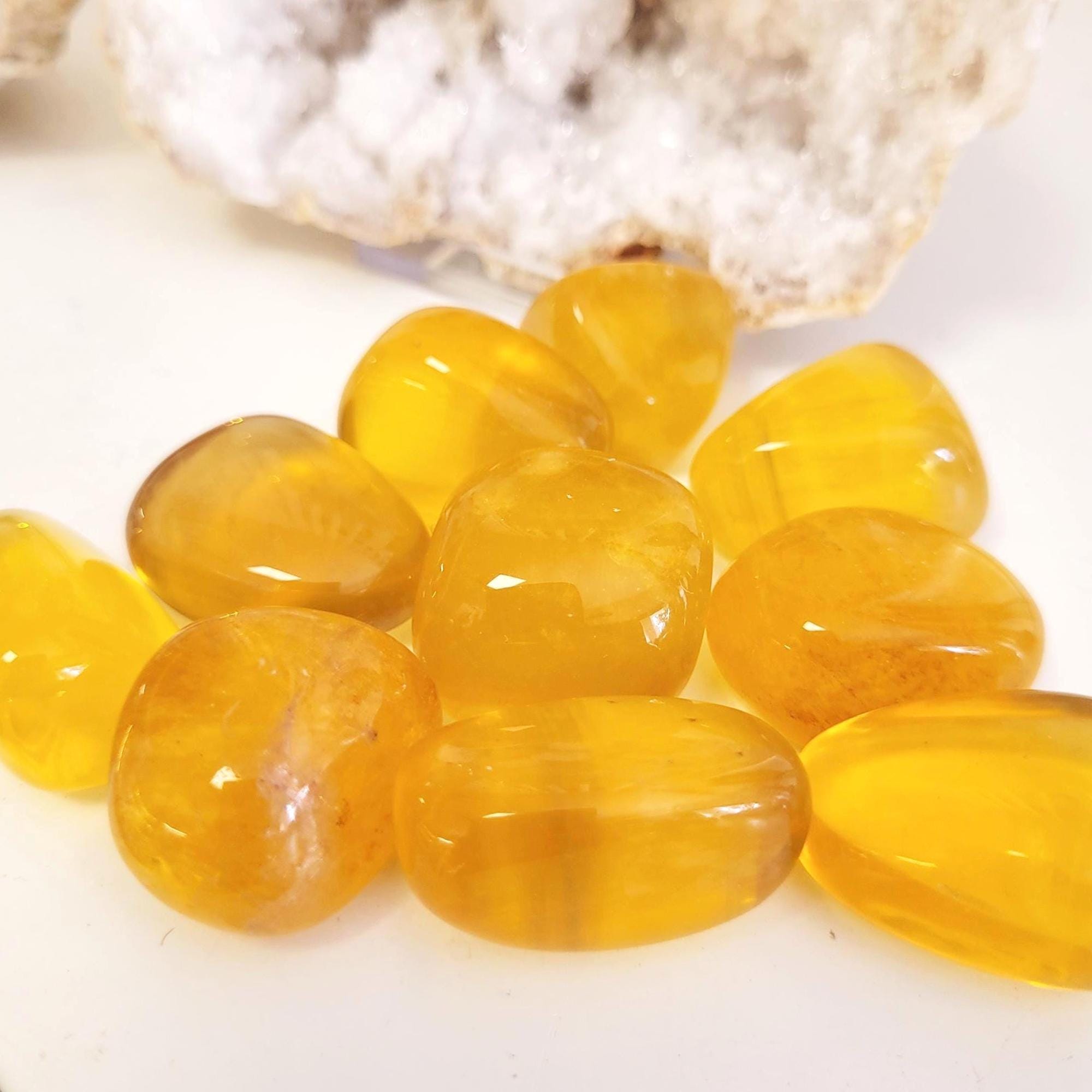 Yellow Fluorite Crystal Tumble Stone • Ethically Sourced Yellow Fluorite Crystal Tumble Stone • Ethically Sourced