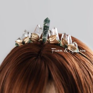 Forest Fae Mini Crystal Crown,Green Fairy Wedding,Moss Agate Woodland Wedding Elf Tiara,Ethereal Headpiece,Bridal Headband,Branch,Elven