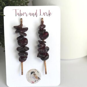 Garnet Bobby Pins, Gemstone Hair Clips, Set of Two Garnet Hair Slides
