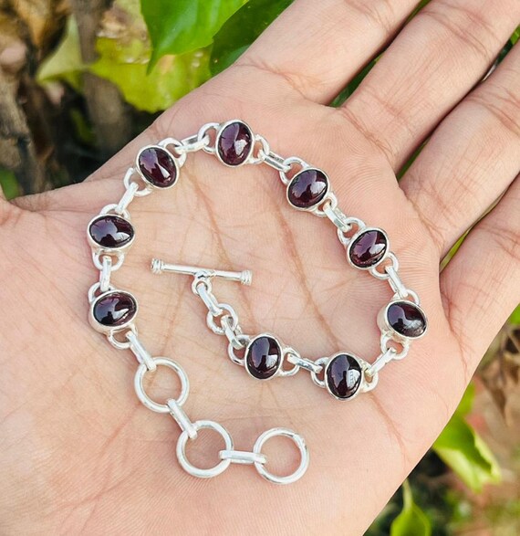 Garnet Bracelet, 925 Sterling Silver, Handmade Jewelry, Women Bracelet