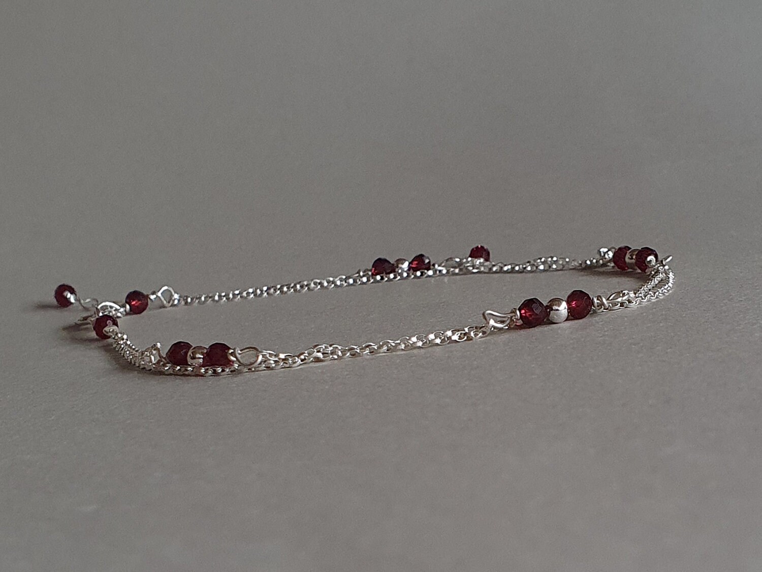 Garnet Ankle Bracelet: Sterling Silver Layered Chain Anklet Garnet Ankle Bracelet: Sterling Silver Layered Chain Anklet