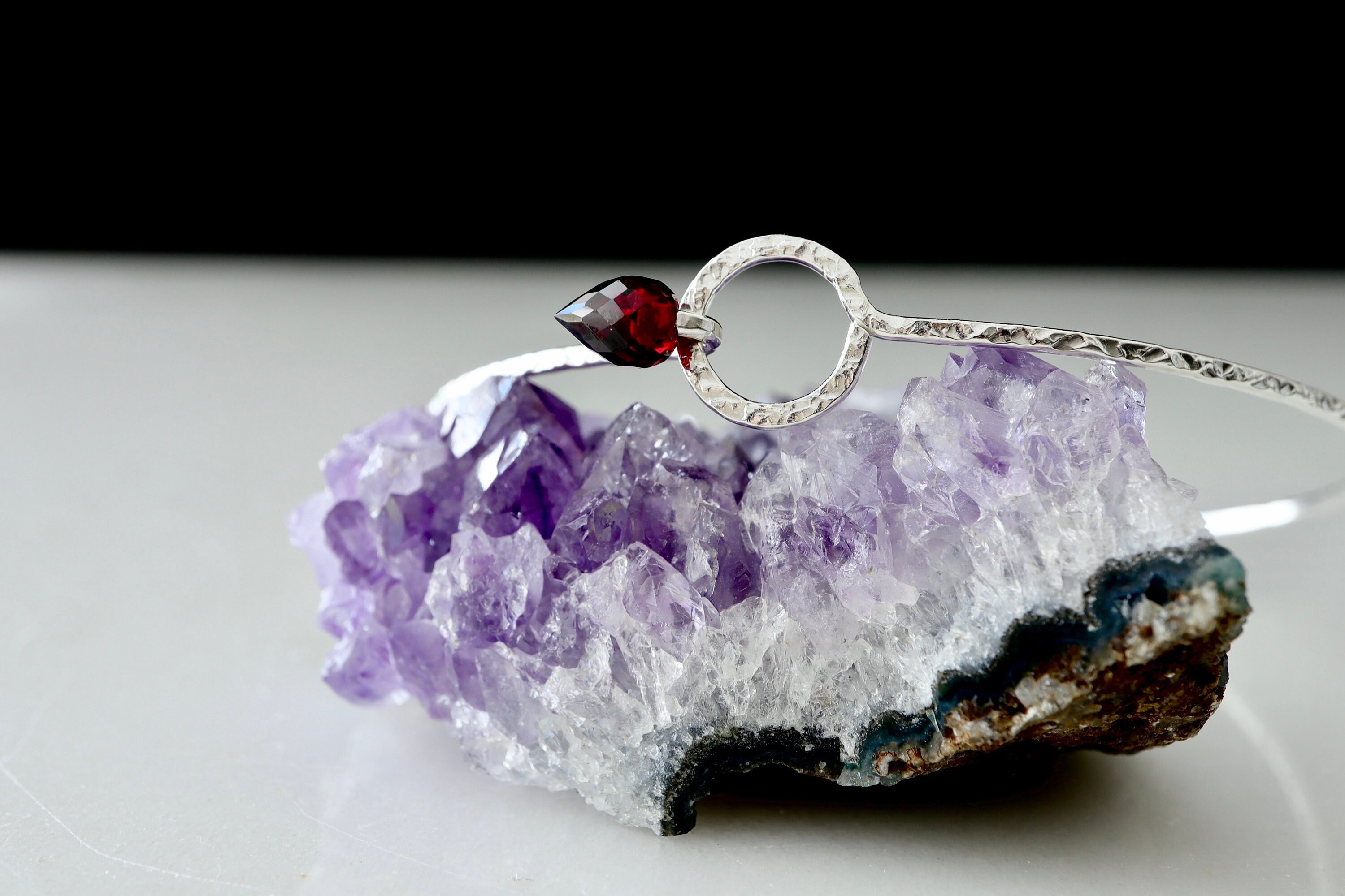 Dainty Garnet Aero Bangle - January Birthstone Bracelet In 14k Gold Filled And Sterling Silver