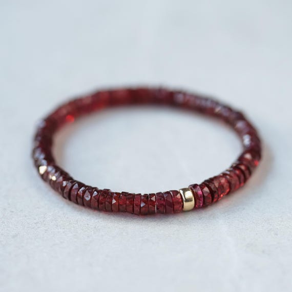 Garnet Bracelet, Delicate Garnet Stacking Bracelet [ebgm1600], Faceted Garnet Bracelets, Heishi Beads Garnet | January *bs *g *bf