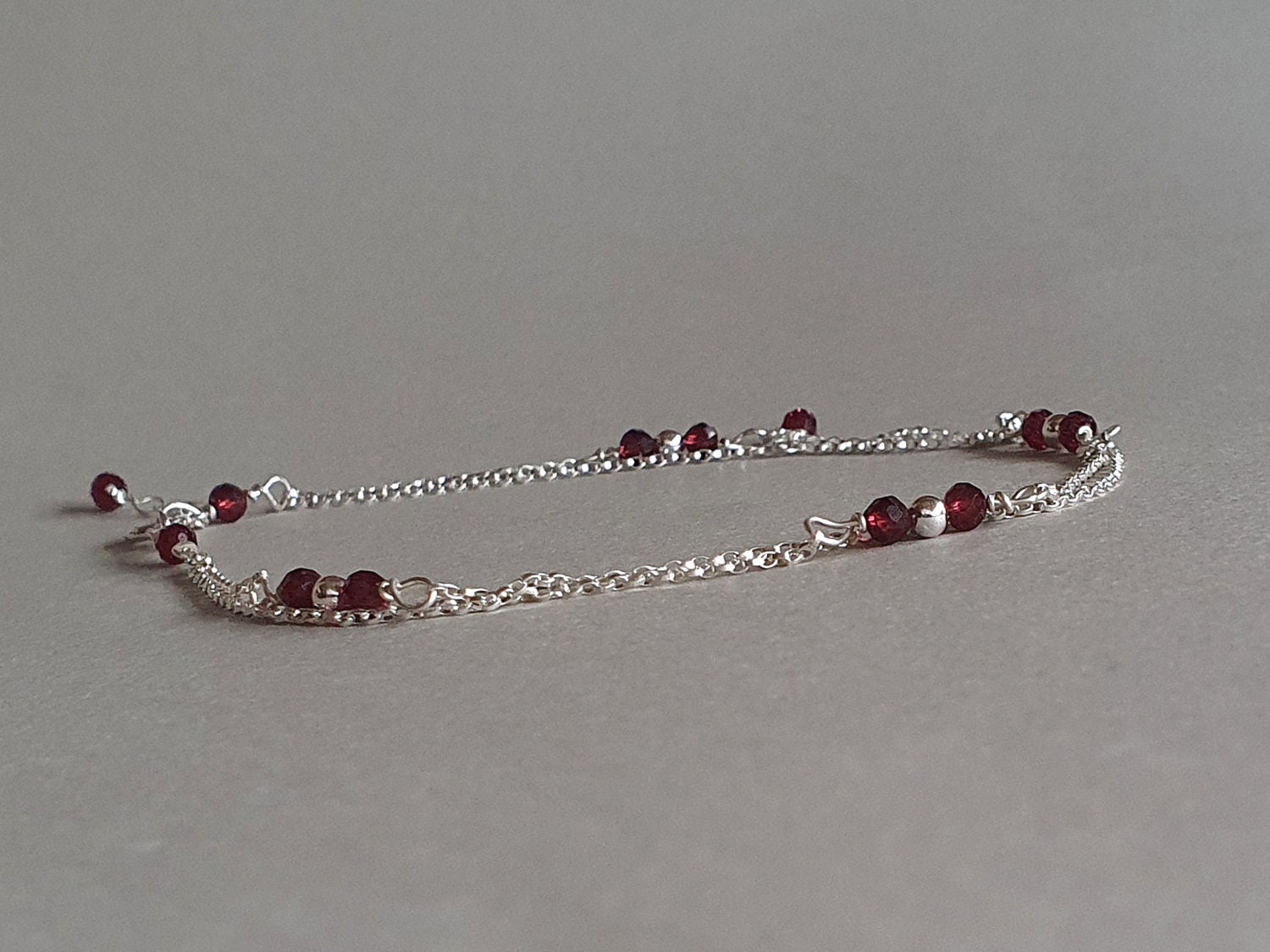 Garnet Double Chain Bracelet: Sterling Silver January Birthstone