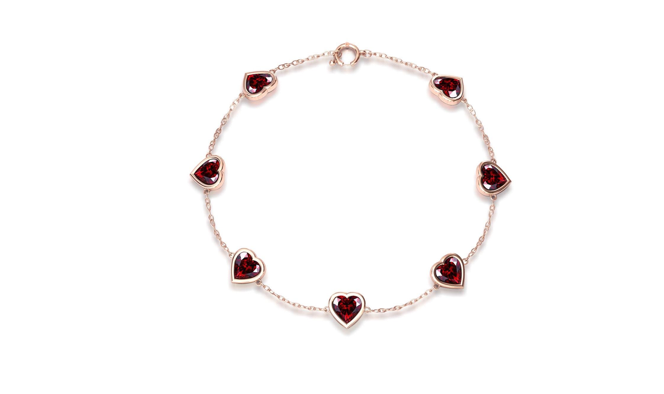 Elegant Red Garnet Chain Bracelet 14k Rose Gold Garnet Bracelet Minimalist Gold Chain Wedding Bracelet Dainty Heart Bracelet For Anniversary