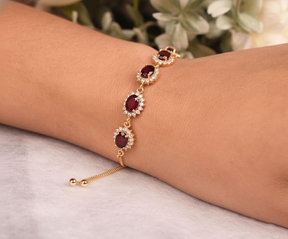 Elegant Garnet Bracelet, Women Bracelet, Bridal Jewelry, 14k Yellow Gold Plated Bolo Bracelets Elegant Garnet Bracelet, Women Bracelet, Bridal Jewelry, 14k Yellow Gold Plated Bolo Bracelets