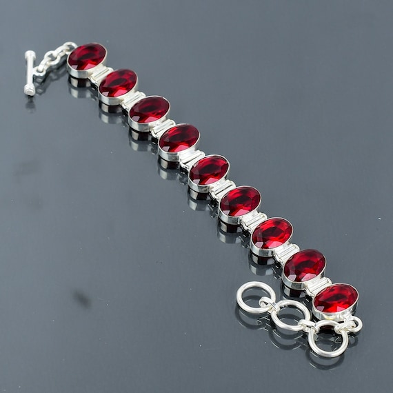 Faceted Mozambique Garnet Bracelet: Handmade 925 Sterling Silver Adjustable Chain