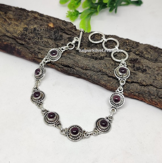 Garnet Gemstone Bracelet: 925 Sterling Silver Boho Designer Bracelet Garnet Gemstone Bracelet: 925 Sterling Silver Boho Designer Bracelet