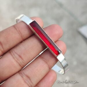 Garnet Gemstone Bangle / 925 Silver Adjustable Bracelet / Handmade Boho Jewelry Garnet Gemstone Bangle / 925 Silver Adjustable Bracelet / Handmade Boho Jewelry