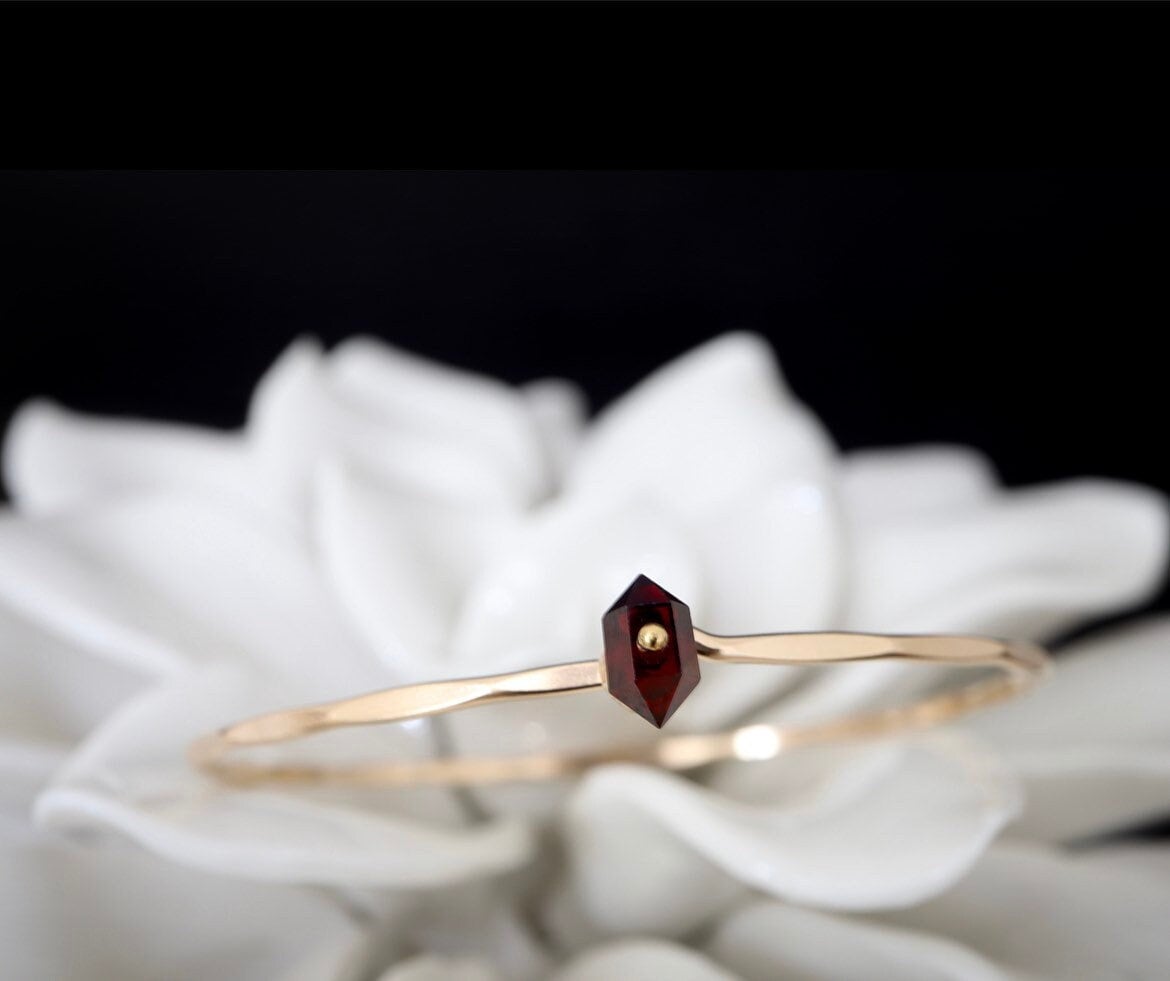 Garnet Geo Bangle Bracelet In 14k Gold Filled And Sterling Silver - January Birthstone Jewelry Garnet Geo Bangle Bracelet In 14k Gold Filled And Sterling Silver - January Birthstone Jewelry