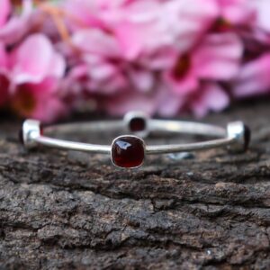 Handmade Garnet 925 Silver Bangle: January Birthstone Boho Jewelry Handmade Garnet 925 Silver Bangle: January Birthstone Boho Jewelry