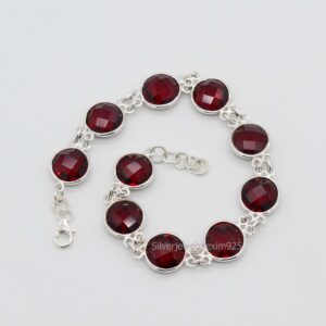 Handmade 925 Sterling Silver Red Garnet Bracelet: 10mm Round Gemstone
