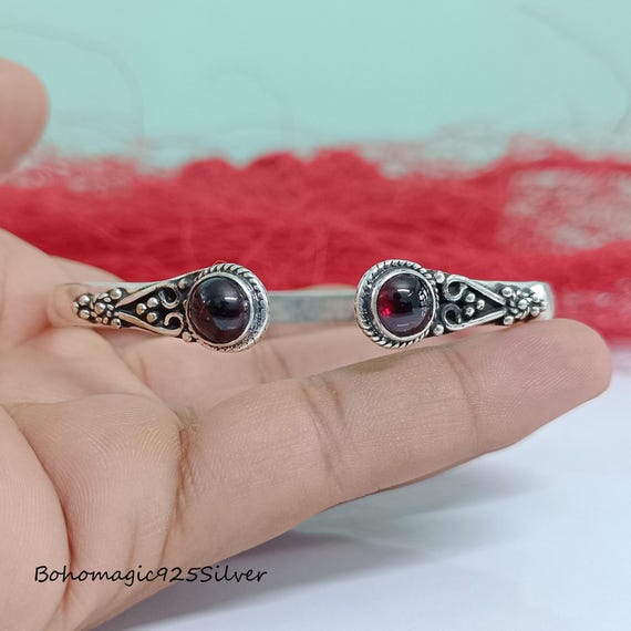 Handmade Garnet 925 Sterling Silver Bangle: Gemstone Jewelry