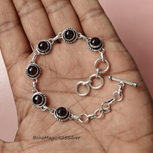 Handmade Deep Red Garnet Sterling Silver Bracelet: Boho Jewelry Handmade Deep Red Garnet Sterling Silver Bracelet: Boho Jewelry