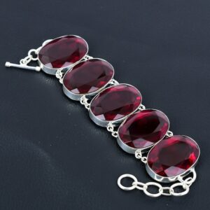 Handmade Faceted Mozambique Garnet Bracelet: 925 Sterling Silver Adjustable Chain Handmade Faceted Mozambique Garnet Bracelet: 925 Sterling Silver Adjustable Chain