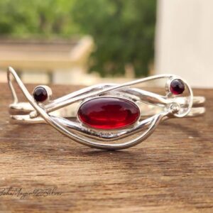 Handmade Garnet Gemstone Bangle: 925 Sterling Silver Cuff Bracelet Handmade Garnet Gemstone Bangle: 925 Sterling Silver Cuff Bracelet
