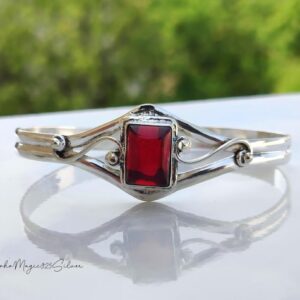 Handmade Garnet Gemstone Bangle: 925 Sterling Silver Cuff Bracelet Handmade Garnet Gemstone Bangle: 925 Sterling Silver Cuff Bracelet