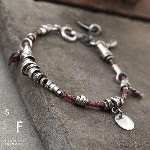 Handmade Oxidized Sterling Silver Garnet Bracelet Handmade Oxidized Sterling Silver Garnet Bracelet