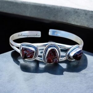 Handmade Raw Garnet Bangle: 925 Sterling Silver Adjustable Jewelry Handmade Raw Garnet Bangle: 925 Sterling Silver Adjustable Jewelry