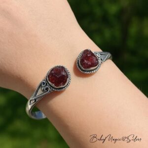 Handmade Raw Garnet Sterling Silver Bangle Bracelet Handmade Raw Garnet Sterling Silver Bangle Bracelet