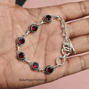Handmade Red Garnet 925 Sterling Silver Bracelet Handmade Red Garnet 925 Sterling Silver Bracelet