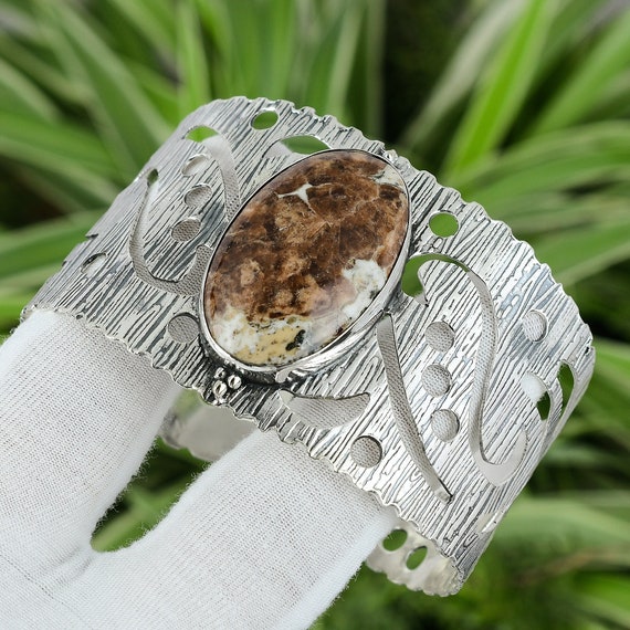 Handmade Spessartine Garnet Cuff Bracelet: 925 Sterling Silver Adjustable Bangle