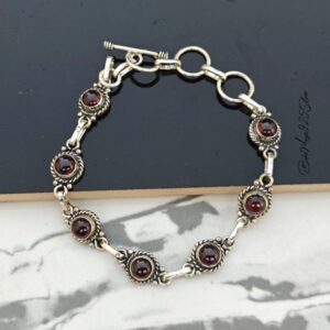 Handmade Sterling Silver Red Garnet Gemstone Bracelet Handmade Sterling Silver Red Garnet Gemstone Bracelet