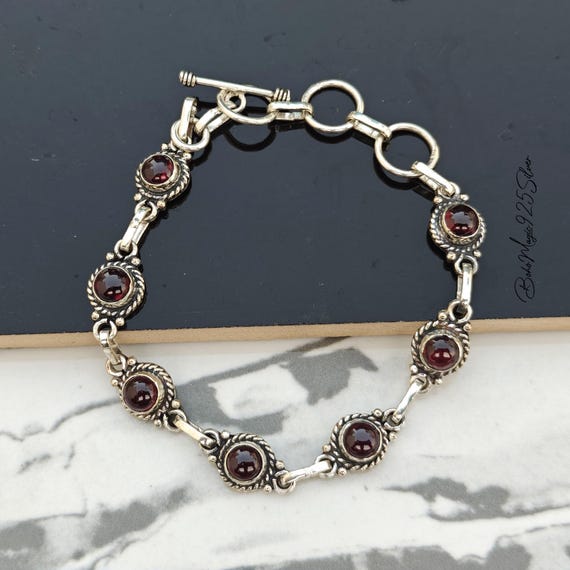 Handmade Sterling Silver Red Garnet Gemstone Bracelet Handmade Sterling Silver Red Garnet Gemstone Bracelet