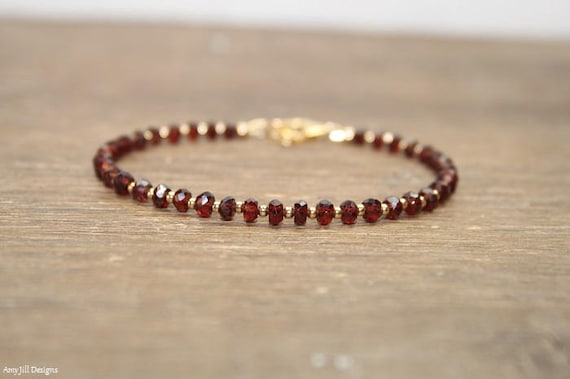 Garnet Bracelet, Garnet Jewelry, January Birthstone, Valentine's Day, Love, Sterling Silver Or Gold Filled Beads