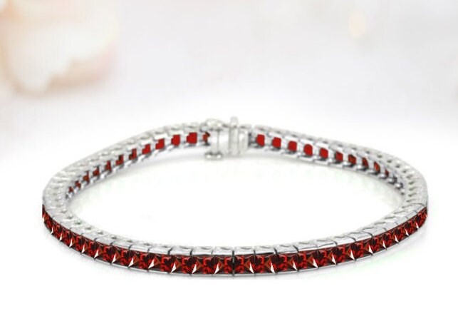 Natural Red Garnet Bracelet For Women Anniversary Gift Princess Cut Red Garnet Bracelet Women Wedding Bracelet 925 Sterling Silver Bracelet Natural Red Garnet Bracelet For Women Anniversary Gift Princess Cut Red Garnet Bracelet Women Wedding Bracelet 925 Sterling Silver Bracelet