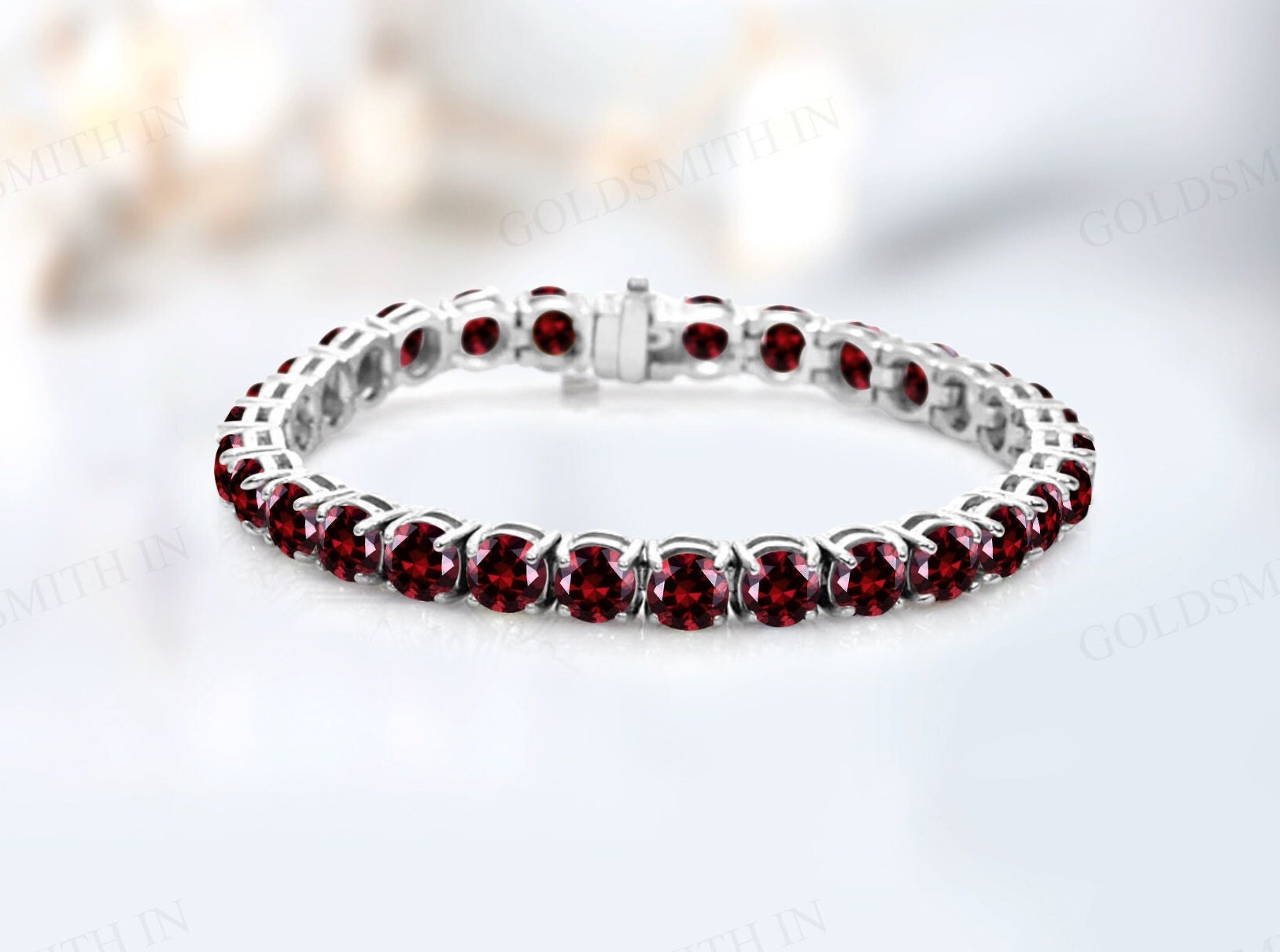 Natural Red Garnet Bracelet For Women 925 Sterling Silver Garnet Wedding Bracelet Vintage Tennis Bracelet For Her Unique Handmade Bracelet