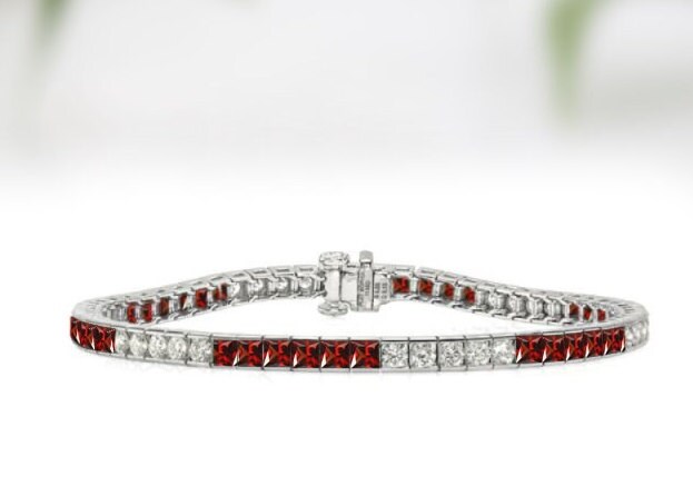 Natural Red Garnet Bracelet Women Wedding Bracelet Sterling Silver Bracelet Red Gemstone Bracelet For Women Bridal Garnet Tennis Bracelet