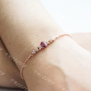 Natural Rhodolite Garnet Rose Gold Bracelet: Sterling Silver & Cz Diamond Natural Rhodolite Garnet Rose Gold Bracelet: Sterling Silver & Cz Diamond