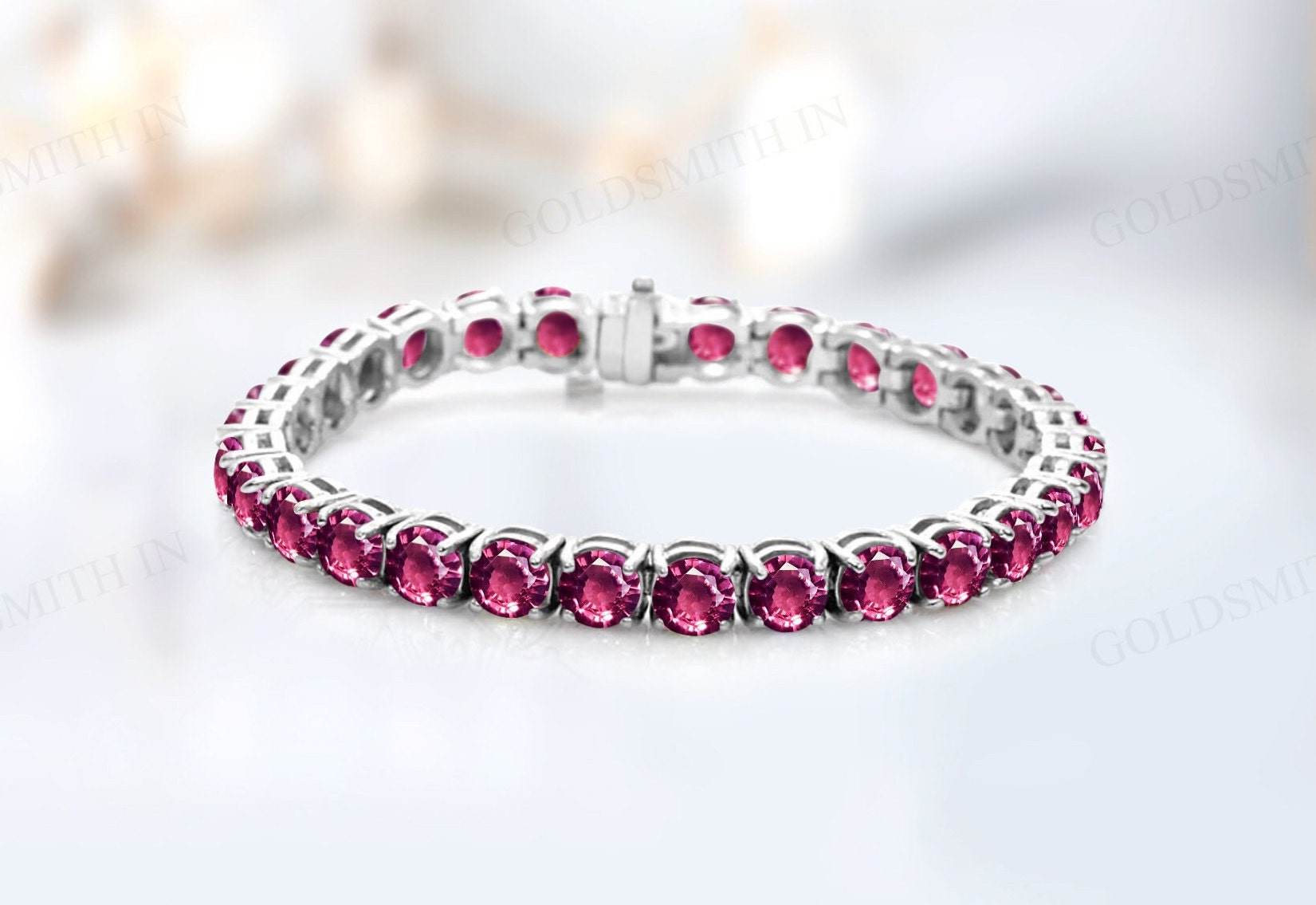 Raspberry Rhodolite Garnet Bracelet For Women 925 Sterling Silver Garnet Wedding Bracelet Unique Tennis Bracelet Rose Gold Handmade Bracelet