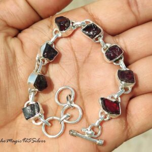 Raw Red Garnet Bracelet: Handmade Sterling Silver Gemstone Jewelry Raw Red Garnet Bracelet: Handmade Sterling Silver Gemstone Jewelry