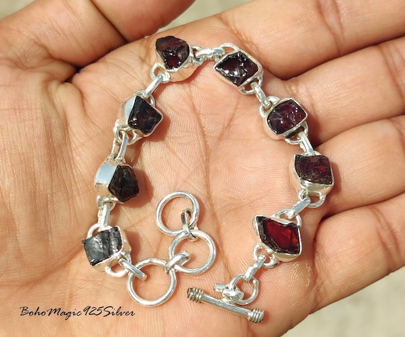 Raw Red Garnet Bracelet: Handmade Sterling Silver Gemstone Jewelry Raw Red Garnet Bracelet: Handmade Sterling Silver Gemstone Jewelry