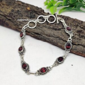 Red Garnet Bracelet, 925 Sterling Silver Bracelet - Handmade Boho Jewelry Red Garnet Bracelet, 925 Sterling Silver Bracelet - Handmade Boho Jewelry
