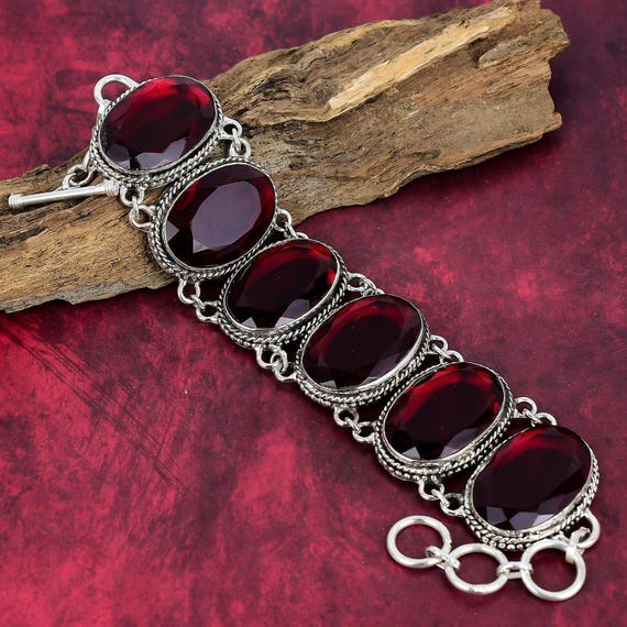 Red Garnet Bracelet, 925 Sterling Silver Bracelet, Adjustable Chain Bracelet, Gemstone Bracelet, Handmade Jewelry, Father's Day Gifts Red Garnet Bracelet, 925 Sterling Silver Bracelet, Adjustable Chain Bracelet, Gemstone Bracelet, Handmade Jewelry, Father's Day Gifts